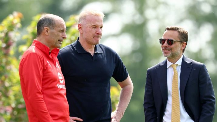 Massimiliano Allegri, Igli Tare e Giorgio Furlani a colloquio a Milanello (in ordine: allenatore, direttore sportivo e amministratore delegato AC Milan) | AC Milan news e ultime notizie (Credits Getty Images) Milan e Allegri pronti a continuare insieme: Max ha convinto tutti