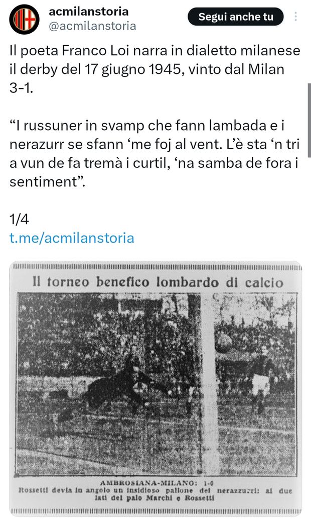 L’ultimo gol di Meazza in un derby: vince il Milan e il poeta lo racconta in dialetto…- immagine 2