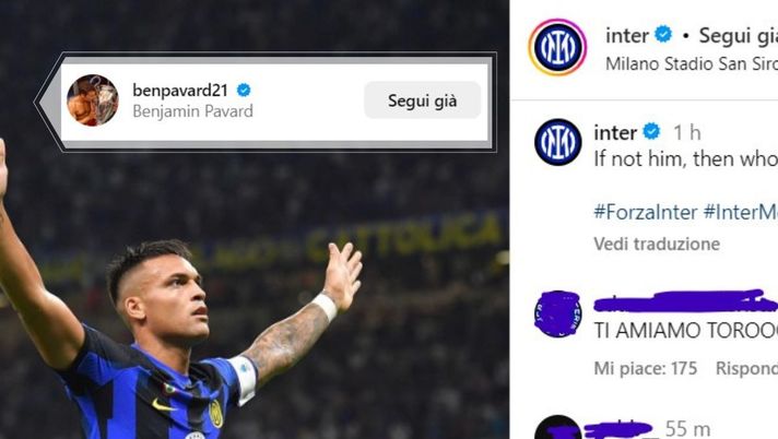 Inter in campo, segna Lautaro: arriva il like di Pavard - immagine 1