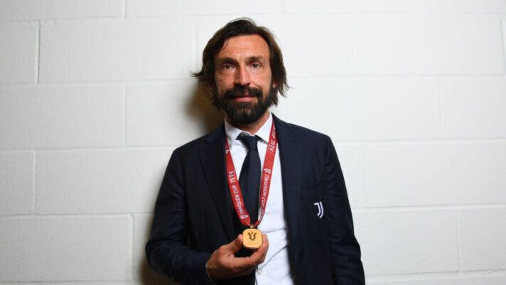 REGGIO NELL'EMILIA, ITALY - MAY 19: Andrea Pirlo, Head coach of Juventus poses for a photo with his winners medal after the TIMVISION Cup Final between Atalanta BC and Juventus on May 19, 2021 in Reggio nell'Emilia, Italy. A limited number of fans will be allowed into the stadium as Coronavirus restrictions begin to ease in Italy. (Photo by Claudio Villa/Getty Images for Lega Serie A) Pirlo: “Juve in Champions e vinto due trofei, poi un anno fermo! Non so perché, anzi sì ma non voglio dirlo” - immagine 1