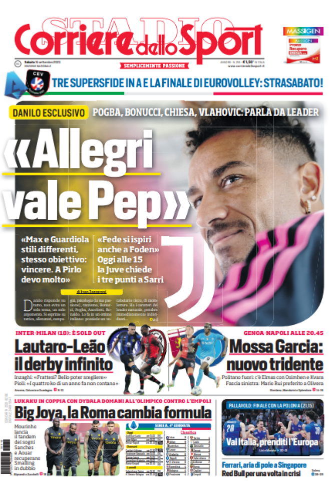 Prima pagina Il Corriere dello Sport 16-09-2023