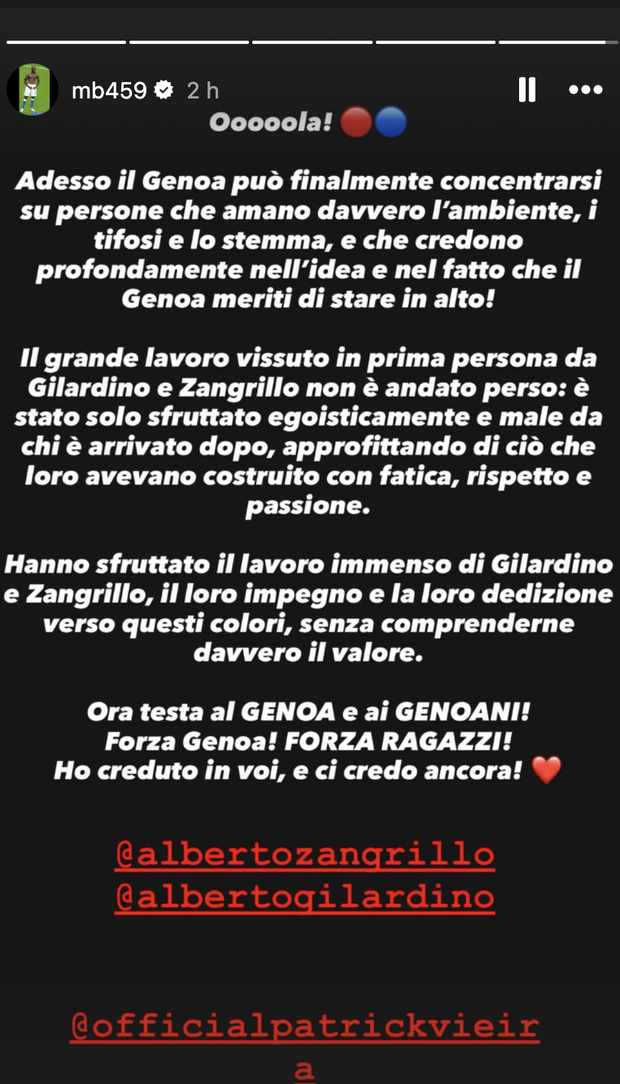 Vieira lascia il Genoa. Balotelli pesantissimo: “Karma is a bitch! Ha solo sfruttato…”- immagine 3