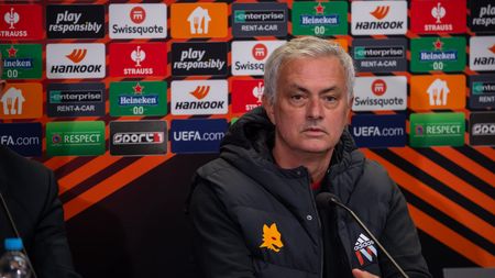 PRAGUE, CZECH REPUBLIC - NOVEMBER 08: AS Roma coach Josè Mourinho during a press conference at Eden Arena on November 08, 2023 in Prague, Czech Republic. (Photo by Fabio Rossi/AS Roma via Getty Images)