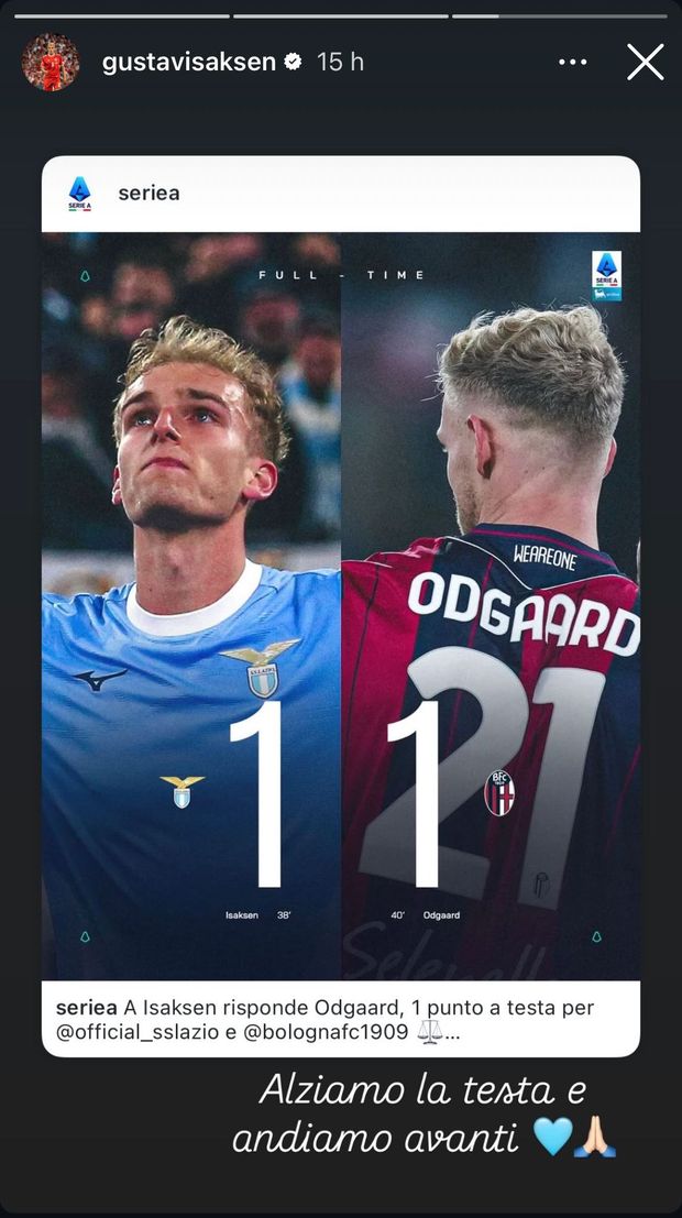 Lazio-Bologna, Isaksen sui social: “Alziamo la testa e andiamo avanti”- immagine 2