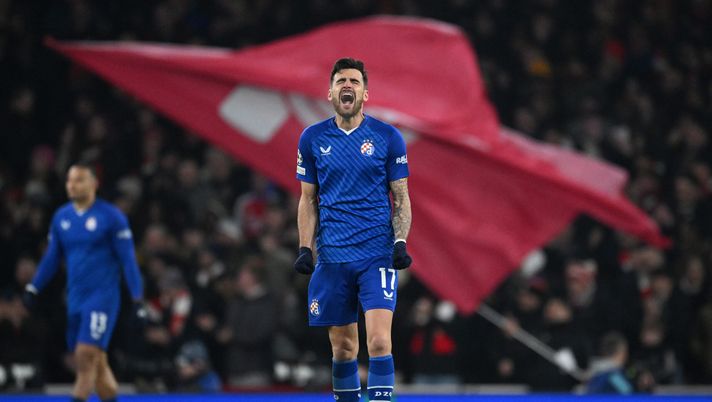 LONDON, ENGLAND - JANUARY 22: Sandro Kulenovic of GNK Dinamo reacts after Kai Havertz of Arsenal scores his team's second goal during the UEFA Champions League 2024/25 League Phase MD7 match between Arsenal FC and GNK Dinamo at Emirates Stadium on January 22, 2025 in London, England. (Photo by Justin Setterfield/Getty Images) Calciomercato Torino, sorpresa in attacco: è fatta per Kulenovic - immagine 1
