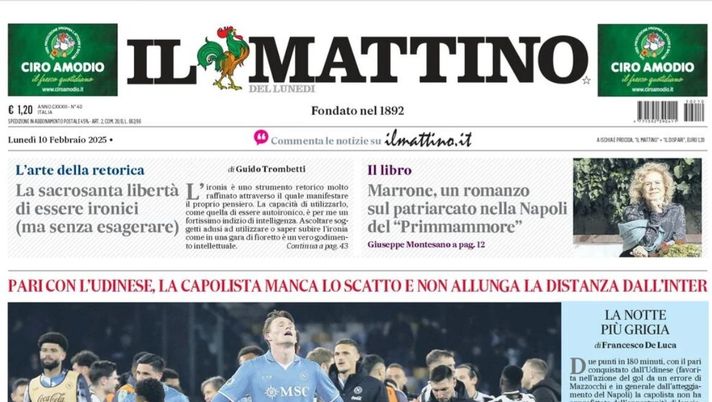 PRIMA PAGINA IL MATTINO OGGI: “Un punto, tanti rimpianti” - immagine 1
