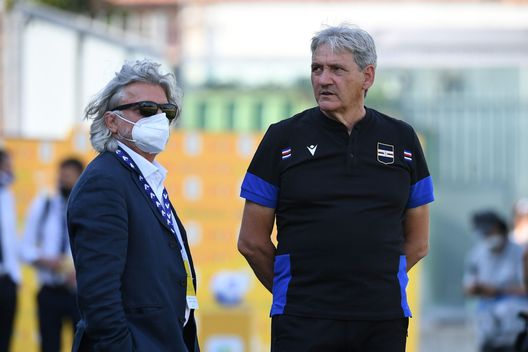 SASSUOLO, ITALY - JUNE 26:President of UC Sampdoria Massimo Ferroro and Felice Tufano head coach of UC Sampdoria U19 during the Primavera 1 TIM Playoffs Semi-Final match between UC Sampdoria U19 and Atalanta BC U19 at Enzo Ricci Stadium on June 26, 2021 in Sassuolo, Italy. (Photo by Alessandro Sabattini/Getty Images) Torino: ecco chi è Tufano, il nuovo allenatore della Primavera- immagine 2