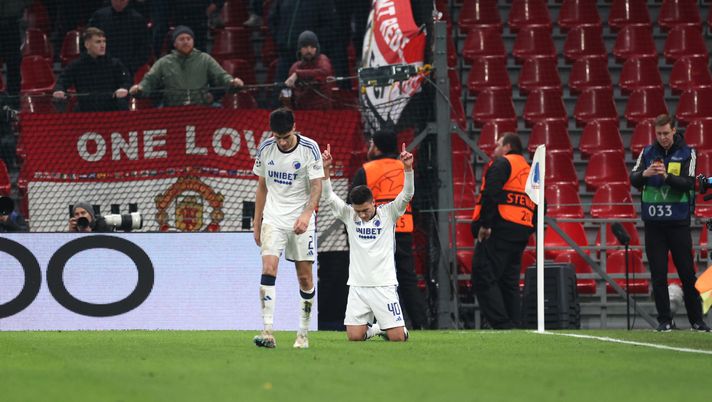 COPENHAGEN, DANIMARCA - 8 NOVEMBRE: Roony Bardghji dell'FC Copenhagen esulta dopo aver segnato il quarto gol della squadra durante la partita di UEFA Champions League tra F.C. Copenhagen e Manchester United allo stadio Parken, l'8 novembre 2023 a Copenaghen, Danimarca. (Foto di Maja Hitij/Getty Images) Da 60 mila a 600 mila follower: come Bardghji è diventato virale in meno di una settimana - immagine 1