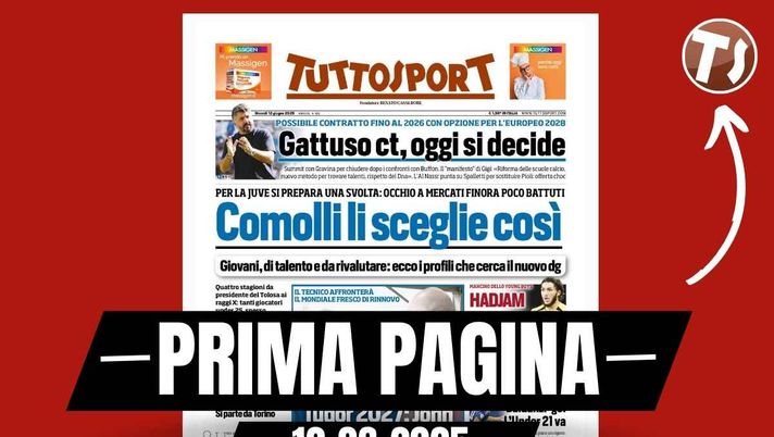 Prima pagina Tuttosport: 'Italia, Gattuso CT: oggi si decide'