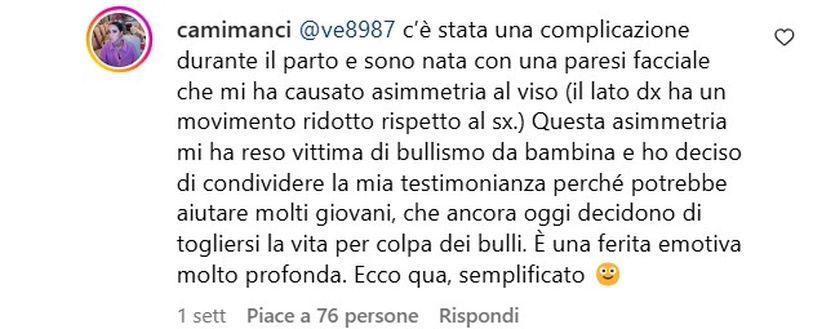 Camilla Mancini: “Io vittima di bullismo per una malformazione”. Arriva il messaggio dell’ex ct- immagine 3