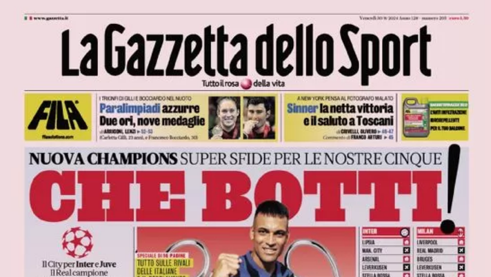 PRIMA PAGINA GAZZETTA DELLO SPORT OGGI: “Nuova Champions, che botti!” - immagine 1