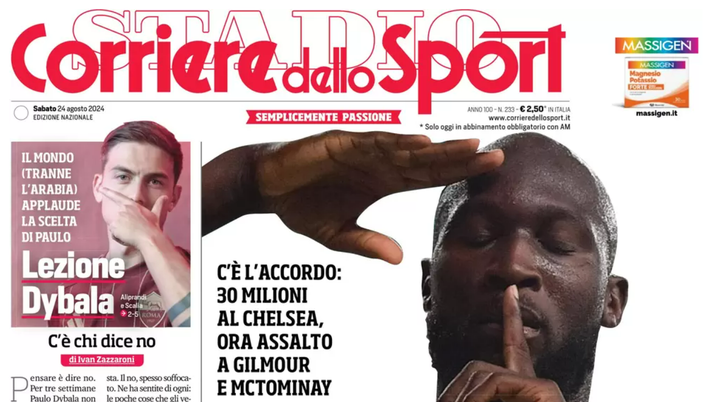 PRIMA PAGINA CORRIERE DELLO SPORT OGGI: “Lukaku, è fatta: vola da Conte” - immagine 1