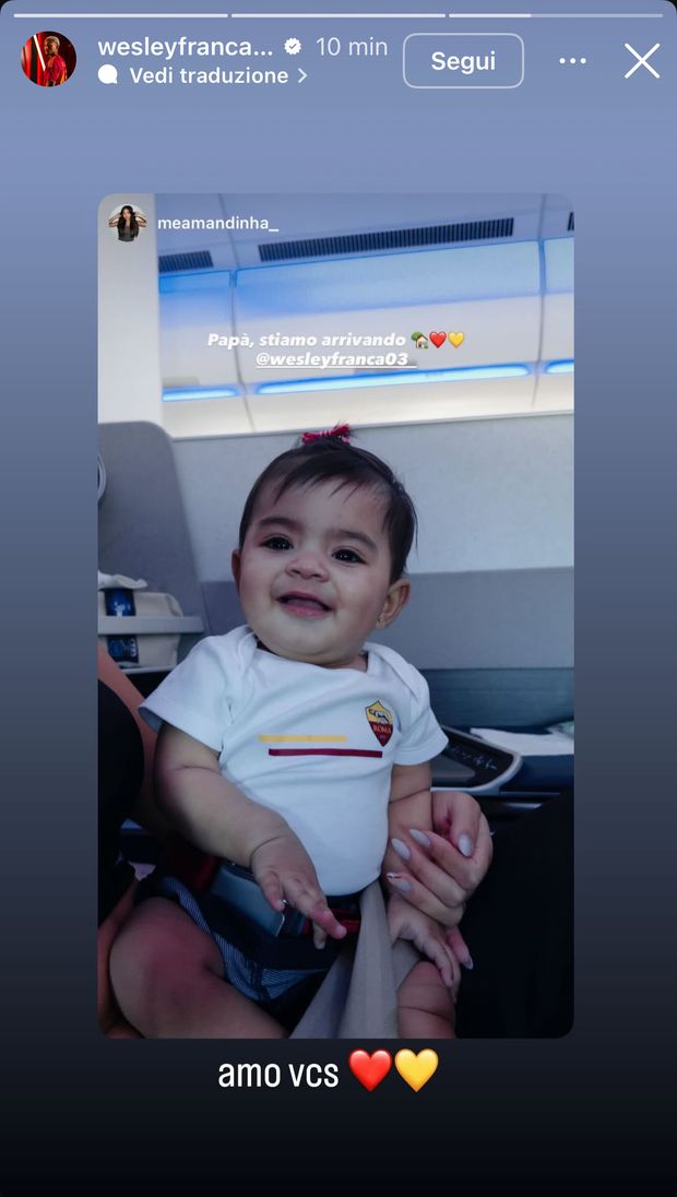 Wesley, moglie e figlia in viaggio verso Roma: “Papà, stiamo arrivando”- immagine 2