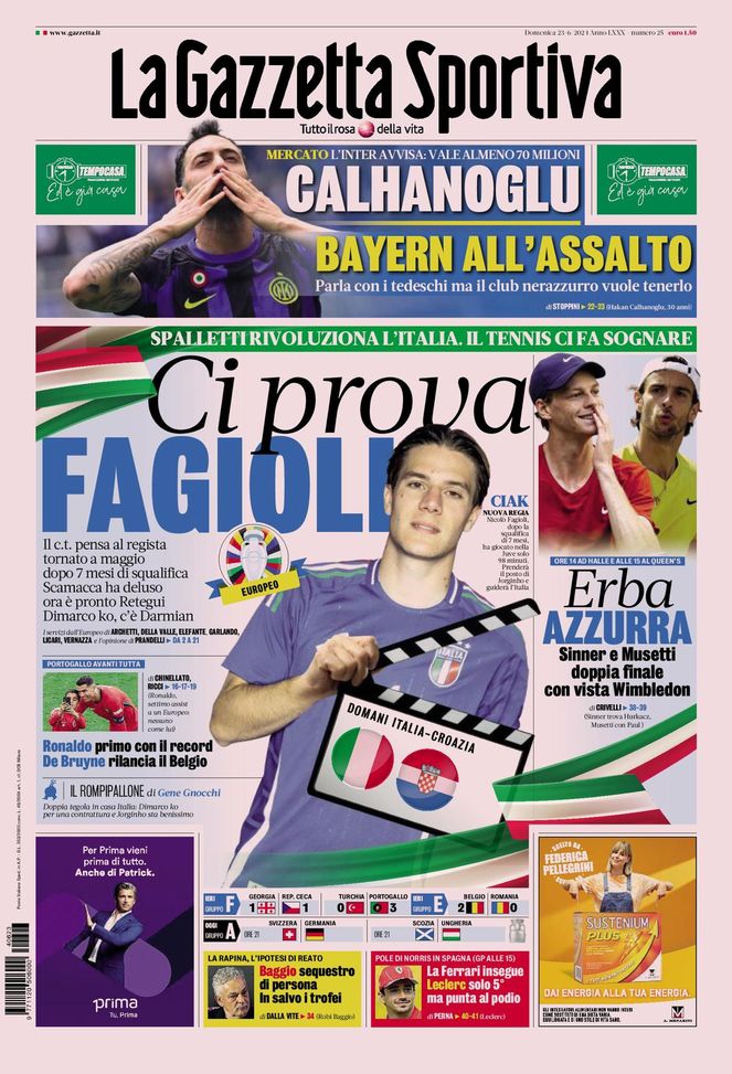 Prima Pagina Gazzetta dello Sport 23 giugno Prima Pagina Gazzetta dello Sport 23 giugno