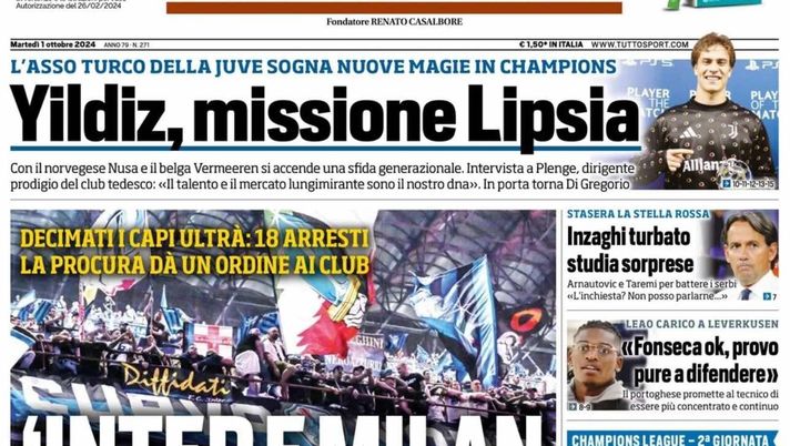 prima pagina tuttosport oggi