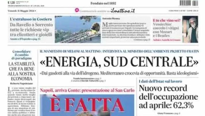 PRIMA PAGINA IL MATTINO OGGI: “Napoli, arriva Conte: presentazione al San Carlo” - immagine 1