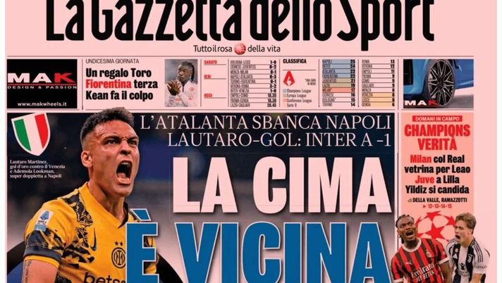 PRIMA PAGINA GAZZETTA DELLO SPORT: “L’Atalanta sbanca Napoli” PRIMA PAGINA GAZZETTA DELLO SPORT OGGI: “Inzaghi al rinnovo, ci metto la firma”