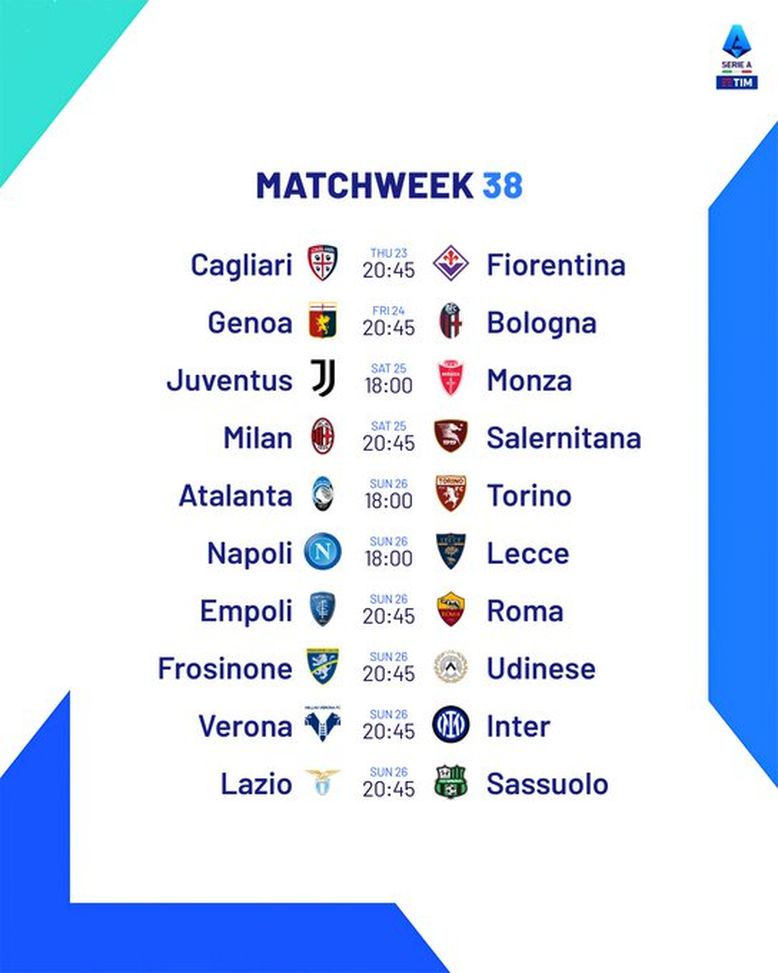 UFFICIALE – Verona-Inter si gioca domenica: l’orario di tutte le partite dell’ultima giornata- immagine 3