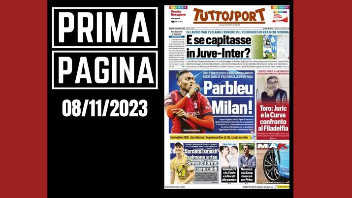 Tuttosport, la prima pagina di oggi, mercoledì 8 novembre 2023 Tuttosport