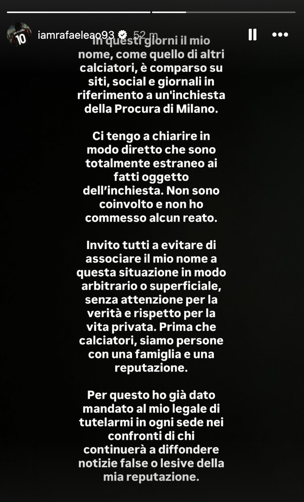 Leao sull’inchiesta della Procura: “Totalmente estraneo ai fatti. Dato mandato al mio legale”- immagine 2
