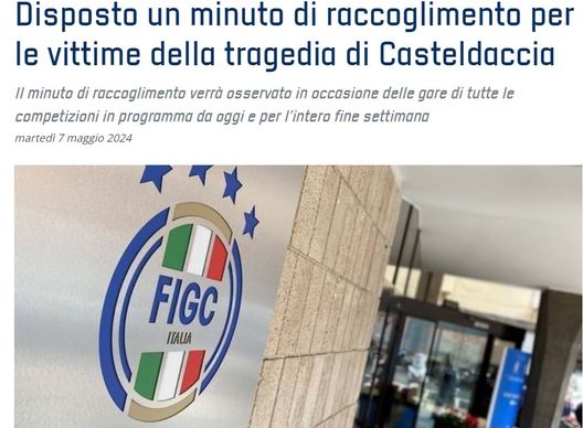 Strage sul lavoro a Casteldaccia, FIGC dispone minuto di raccoglimento su tutti i campi- immagine 2