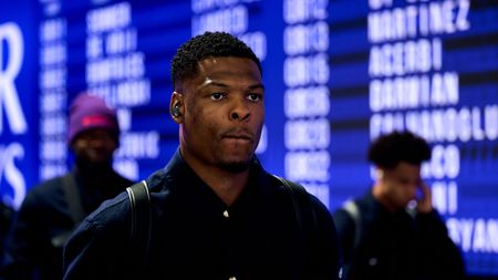 MILAN, ITALY - DECEMBER 06: Denzel Dumfries of FC Internazionale arrives at the stadium prior to the Serie A match between FC Internazionale and Parma at Stadio Giuseppe Meazza on December 06, 2024 in Milan, Italy. (Photo by Mattia Ozbot - Inter/Inter via Getty Images)