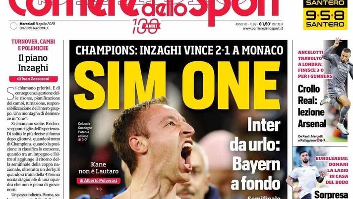prima pagina corriere dello sport oggi