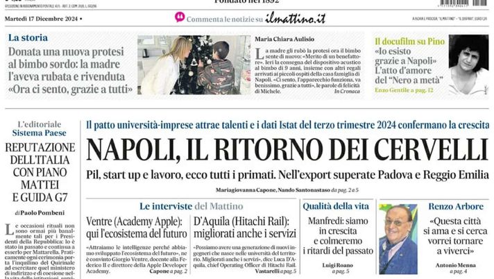 prima pagina il mattino oggi
