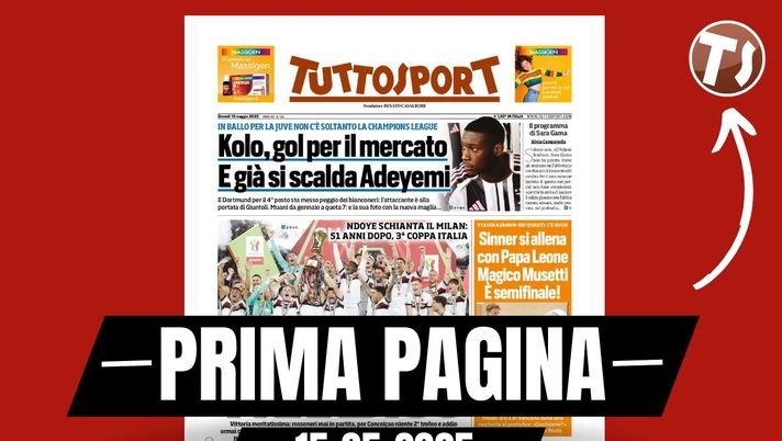 Prima pagina Tuttosport: 'Bologna Paradiso: Ndoye schianta il Milan'