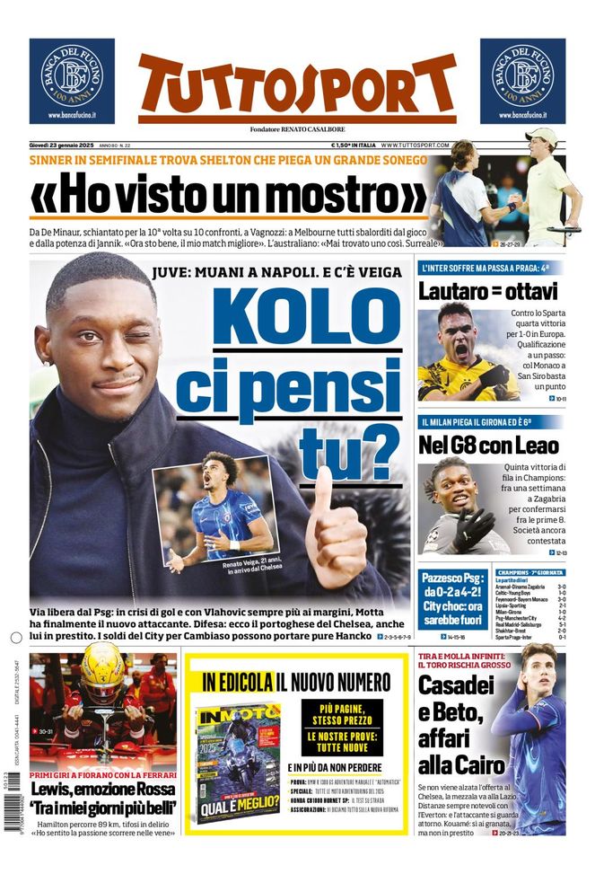 Prima Pagina Tuttosport 23 gennaio