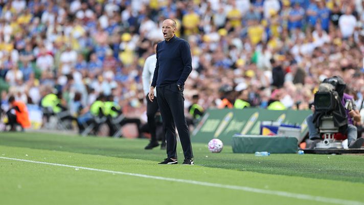 DUBLIN, IRELAND - AUGUST 09: Head coach of AC Milan Massimiliano Allegri reacts during the pre-season friendly match between Leeds United and AC Milan at Aviva Stadium on August 09, 2025 in Dublin, Ireland. (Photo by Claudio Villa/AC Milan via Getty Images) massimiliano-allegri-dichiarazioni-parole-interviste-chelsea-milan-stamford-bridge-amichevoli-estive-news