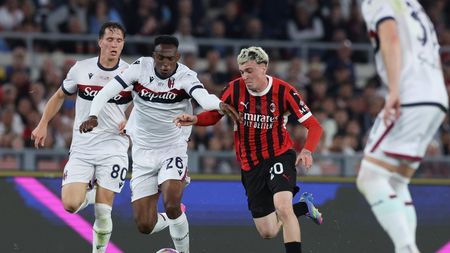ROME, ITALY - MAY 14: Alejandro Jimenez of AC Milan in action during the Coppa Italia Final match between AC Milan and Bologna at Stadio Olimpico on May 14, 2025 in Rome, Italy. (Photo by Claudio Villa/AC Milan via Getty Images)
