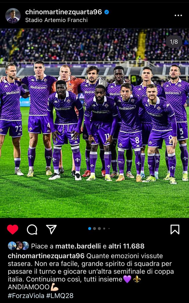 Il messaggio di Martinez Quarta: “Avanti Fiorentina, vinciamo tutti insieme”- immagine 2