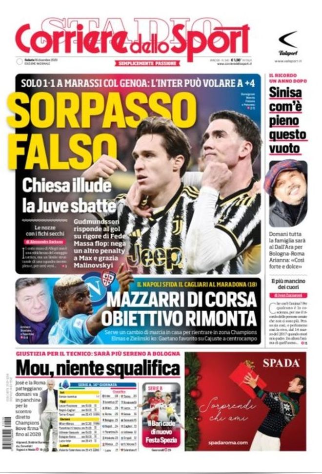 EDICOLA / CdS: Juve, sorpasso falso e l’Inter può volare a più 4 - immagine 1