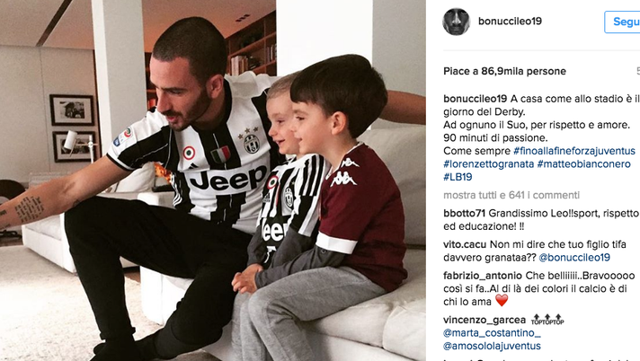 Torino-Juventus 1-3, il figlio di Bonucci con la maglia granata: “Per amore e rispetto” - immagine 1