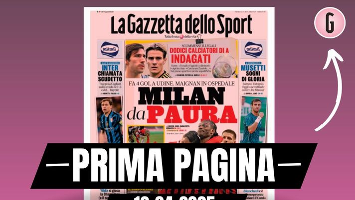 Prima pagina Gazzetta dello Sport: Milan da paura. Maignan in ospedale Prima pagina Gazzetta dello Sport: Milan da paura. Maignan in ospedale