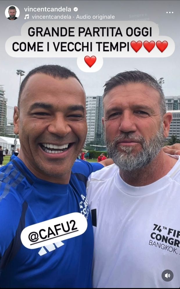 Roma, Candela e Cafu di nuovo insieme: “Grande partita come i vecchi tempi”- immagine 2