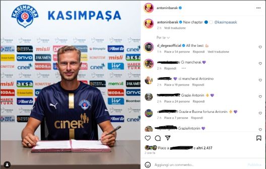 Barak al Kasimpasa: “Un nuovo capitolo”. E arriva il commento di De Gea - immagine 1