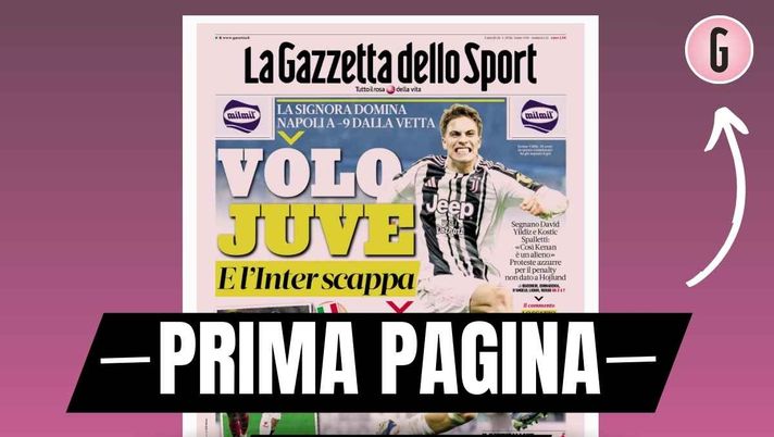 Prima pagina Gazzetta dello Sport: 'Milan stoppato: Allegri avanti, pari su rigore'