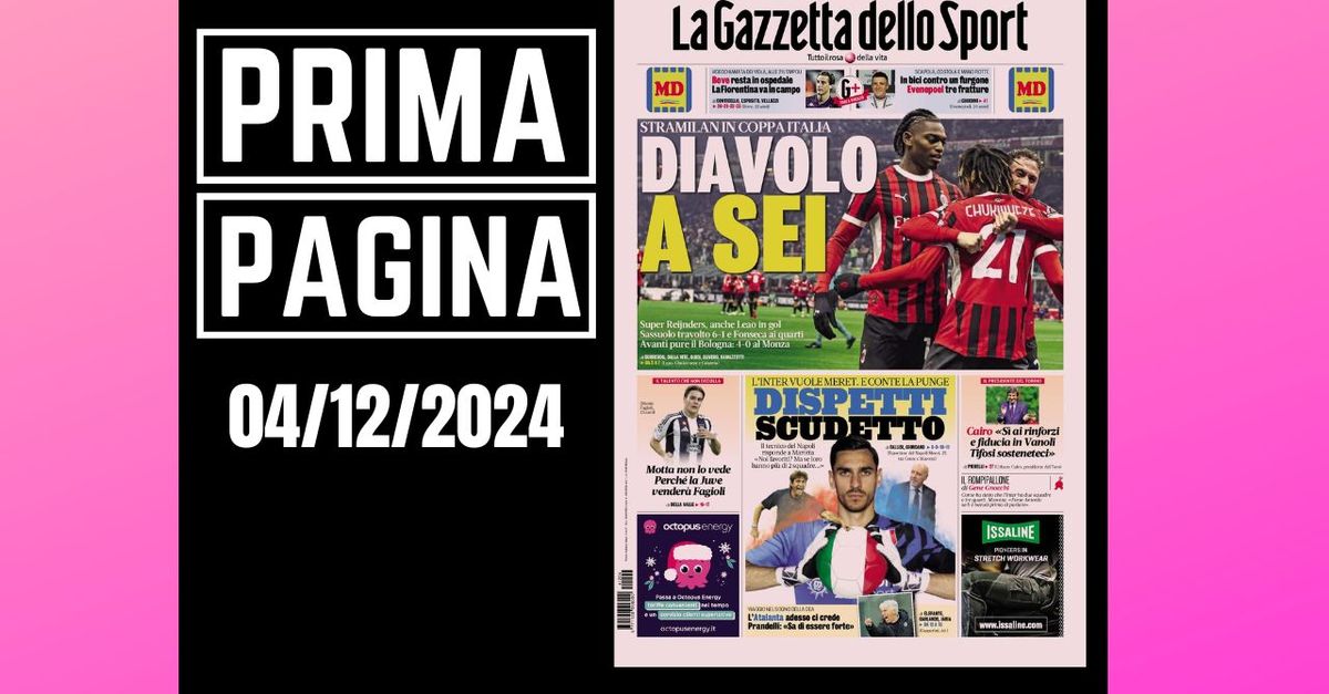 Prima pagina Gazzetta dello Sport: “Diavolo a 6, straMilan in Coppa Italia”