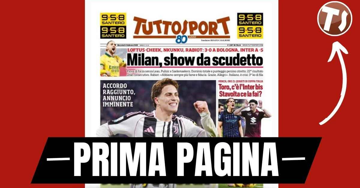Prima pagina Tuttosport: “Loftus Cheek, Nkunku, Rabiot: Milan, show da Scudetto”
