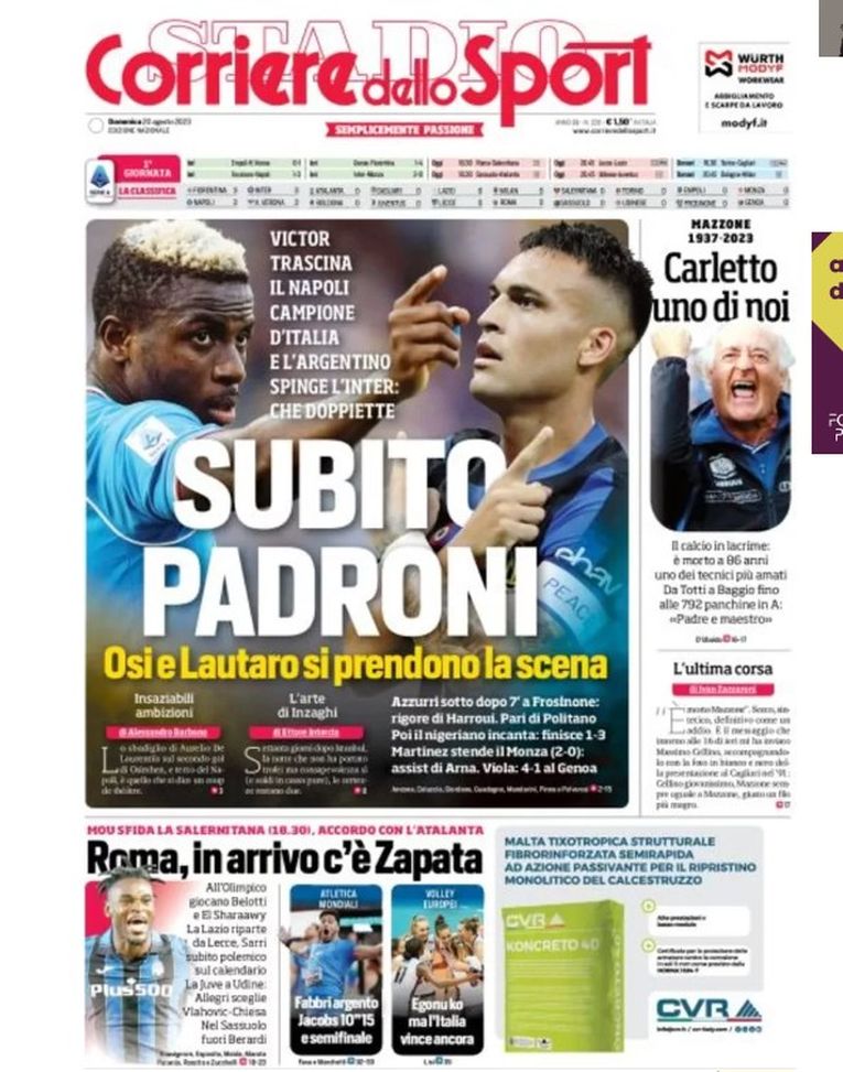 EDICOLA / CdS: Lautaro e Osimhen subito padroni, si prendono la scena - immagine 1