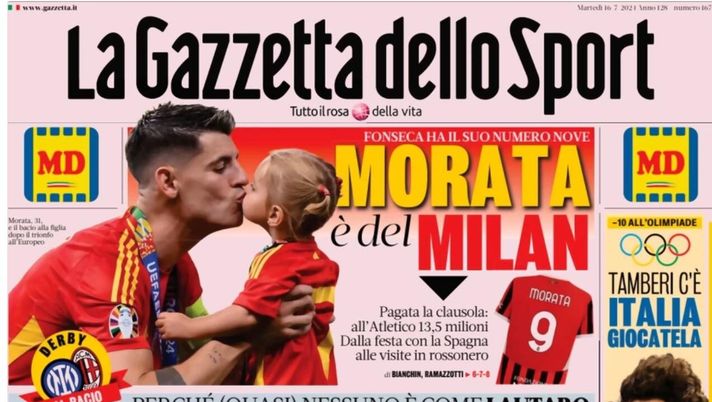PRIMA PAGINA GAZZETTA DELLO SPORT OGGI: “Inzaghi al rinnovo, ci metto la firma”