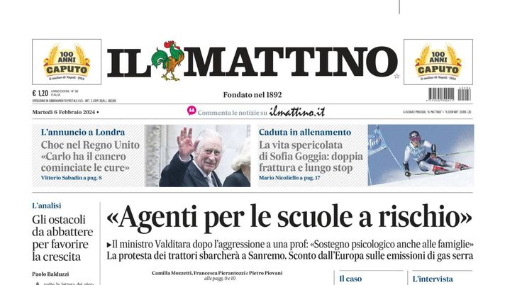 prima pagina il mattino oggi