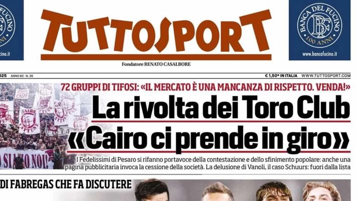 prima pagina tuttosport oggi