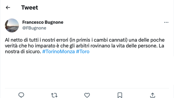 Torino-Monza 1-1, le reazioni social: “Gli arbitri rovinano la vita delle persone” - immagine 1