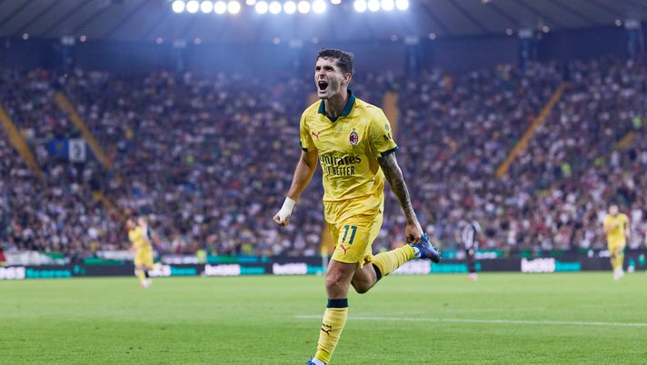 UDINE, ITALY - SEPTEMBER 20: Christian Pulisic of AC Milan celebrates after scoring his team's third goal during the Serie A match between Udinese Calcio and AC Milan at Stadio Friuli on September 20, 2025 in Udine, Italy. (Photo by Emmanuele Ciancaglini/Getty Images) Serie A, Udinese-Milan 0-3: decidono la doppietta di Pulisic e il gol di Fofana - immagine 1