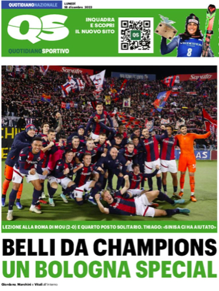 Bologna dominante con la Roma e quarto in classifica: le aperture dei giornali- immagine 2