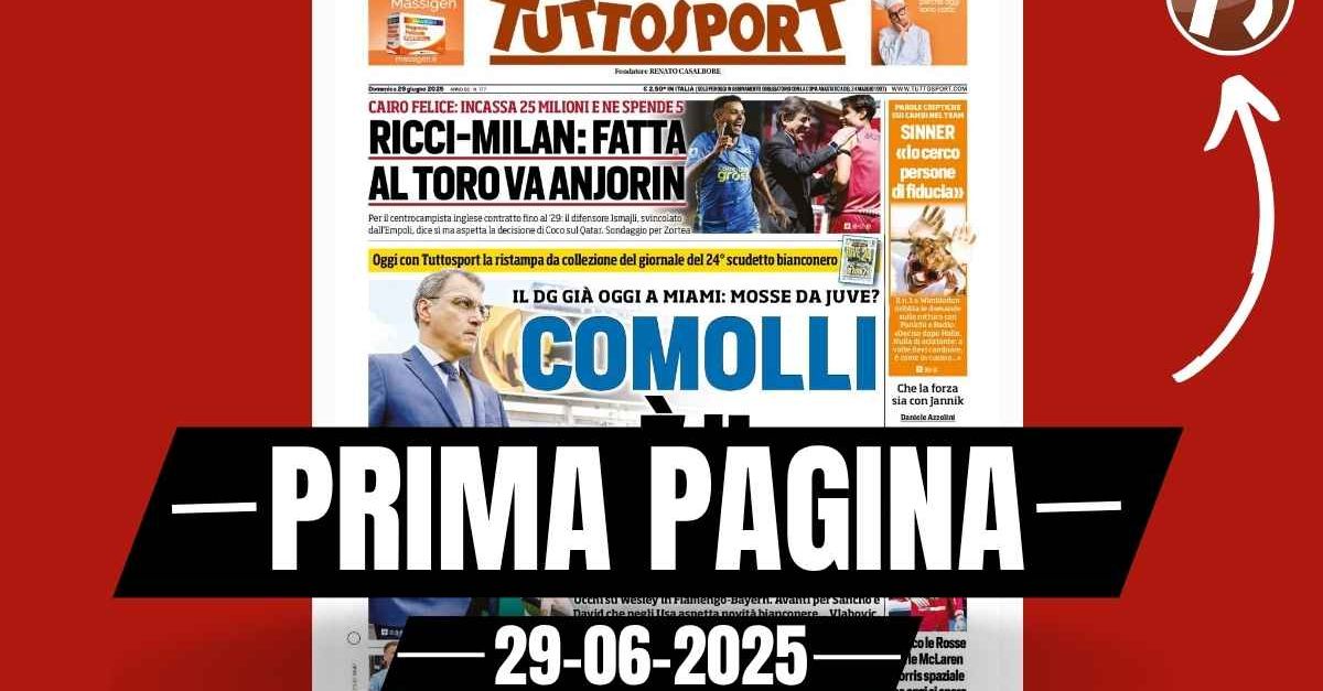 Prima pagina Tuttosport: “Ricci Milan, fatta per 25 milioni” Prima pagina Tuttosport: “Ricci Milan, fatta per 25 milioni”