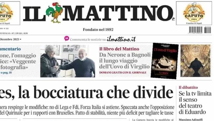 LA PRIMA PAGINA DE IL MATTINO: “Risorge la Superlega, apertura del Napoli” - immagine 1